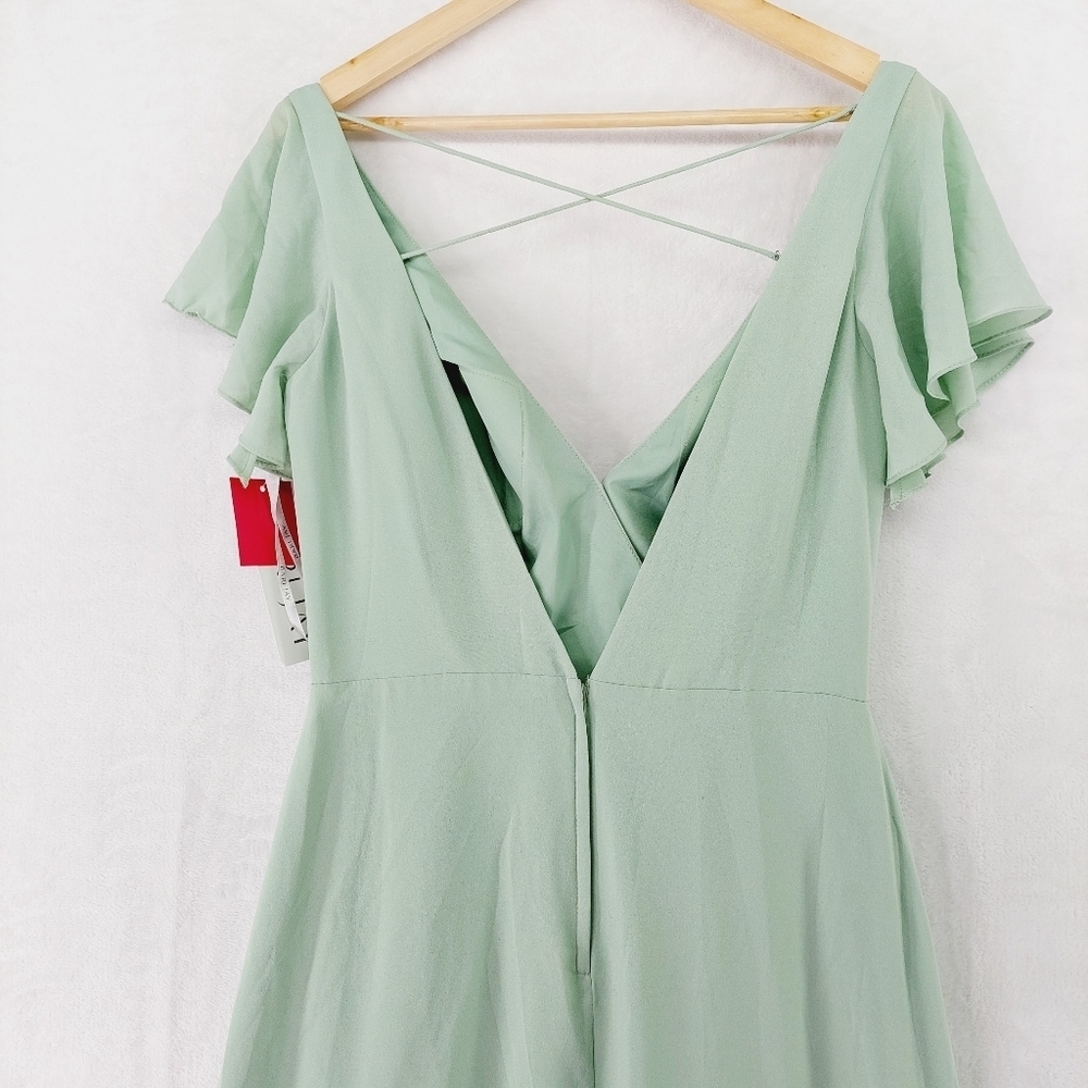 NEW Bari Jay V-neck Bodice Flutter Sleeves Ruching Waistline Maxi Dress P2807 - Picture 6 of 10